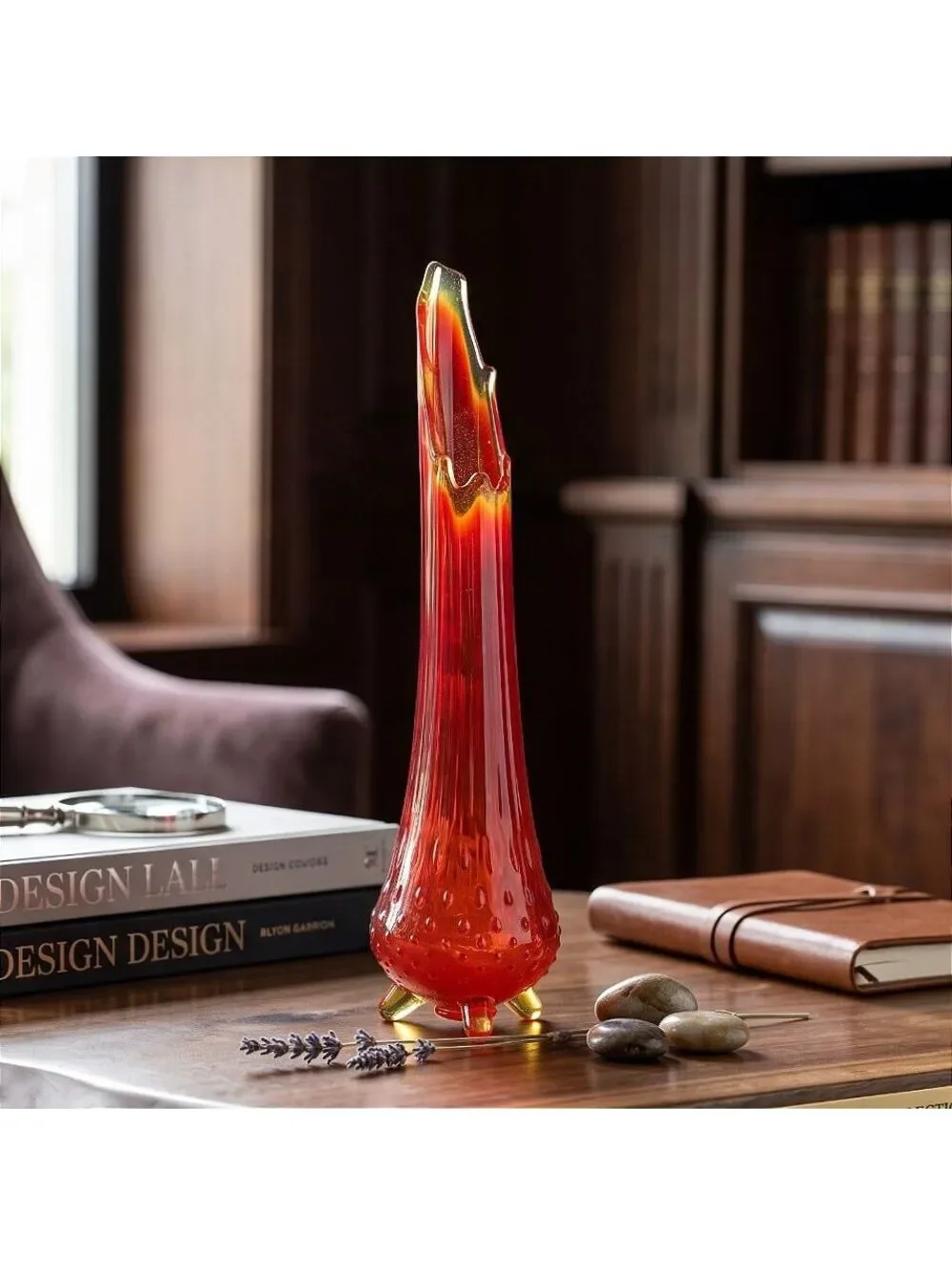 Vintage 1960s LE Smith Amberina Glass Vase with Hobnail Base and Three Feet, 14